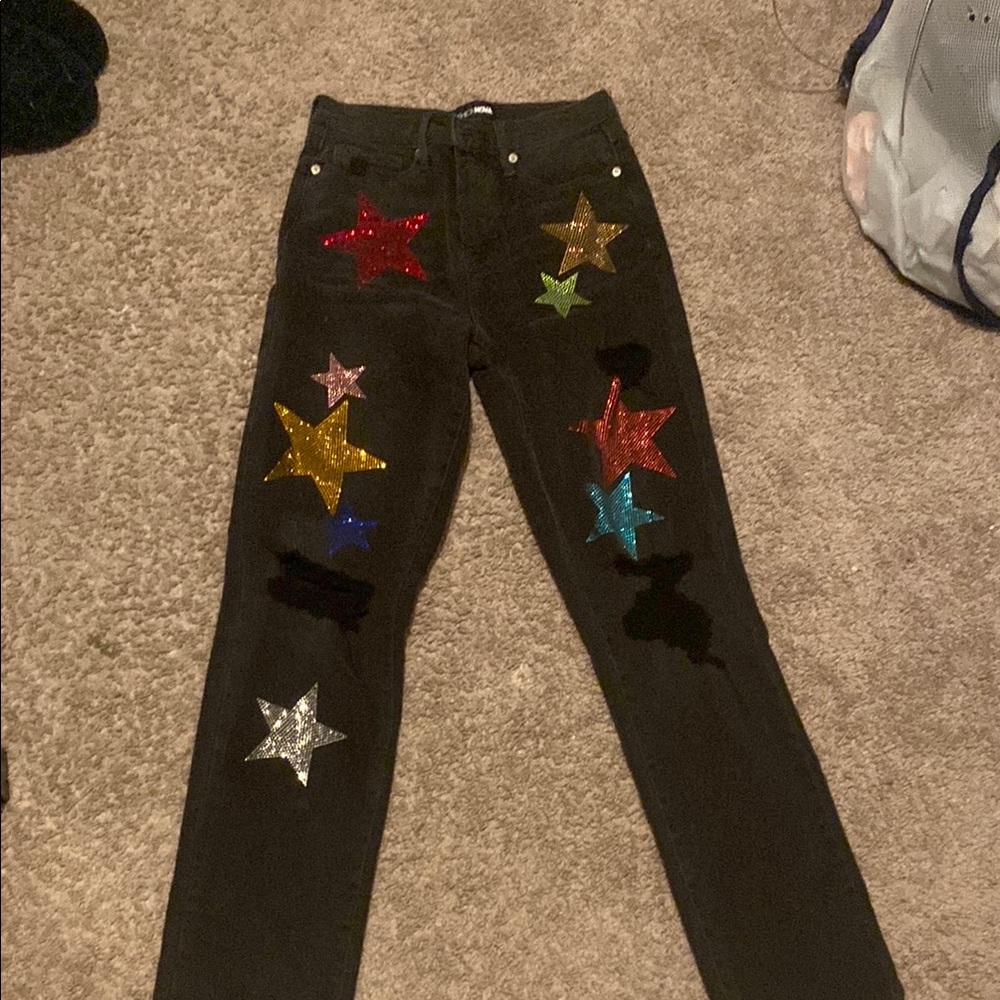 Star-Embellished Black Jeans